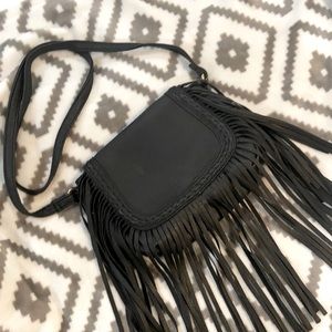 Black fringe crossbody bag